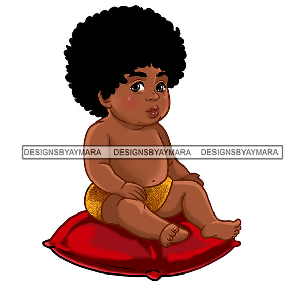 Cute Melanin Baby Boy Sitting On Red Pillow   JPG PNG  Clipart Cricut Silhouette Cut Cutting