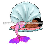 Cute Melanin Baby Girl Sleeping Mermaid In Shell    JPG PNG  Clipart Cricut Silhouette Cut Cutting