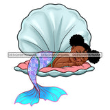 Cute Melanin Baby Girl Sleeping Mermaid In Shell Afro Puffs  JPG PNG  Clipart Cricut Silhouette Cut Cutting