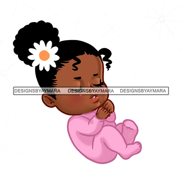 Cute Melanin Baby Girl Sleeping In Pink    JPG PNG  Clipart Cricut Silhouette Cut Cutting