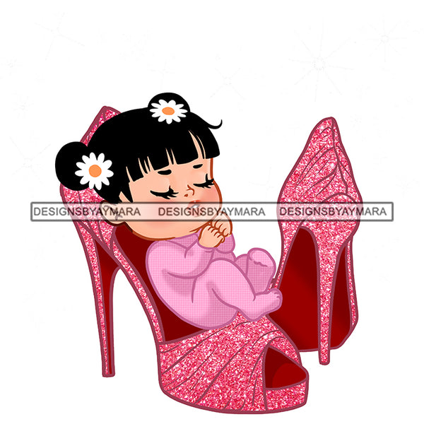 Cute  Baby Girl Sleeping In Pink Heels Shoes   JPG PNG  Clipart Cricut Silhouette Cut Cutting