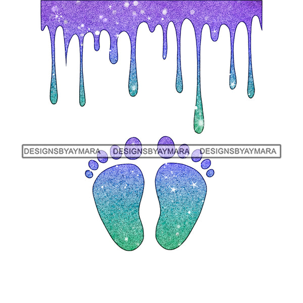 Purple Blue Green Baby Feet Dripping  JPG PNG  Clipart Cricut Silhouette Cut Cutting