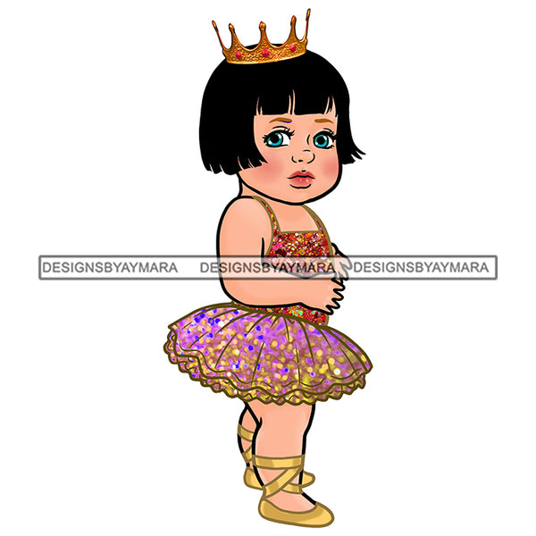 Caucasian  Baby  Girl Princess In Pink And Gold Ballet Outfit JPG PNG  Clipart Cricut Silhouette Cut Cutting