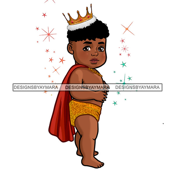 Melanin Baby Boy Prince In Red Cape Gold Crown JPG PNG  Clipart Cricut Silhouette Cut Cutting