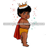 Curly Haired Melanin Baby Boy Prince In Red Cape Gold Crown JPG PNG  Clipart Cricut Silhouette Cut Cutting