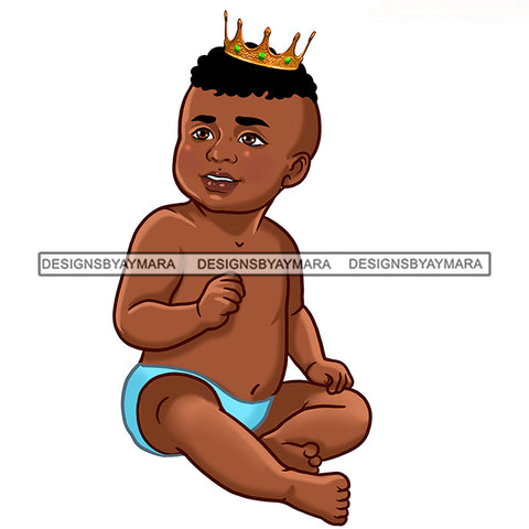 Cute Melanin Baby Boy  In Blue Gold Crown JPG PNG  Clipart Cricut Silhouette Cut Cutting