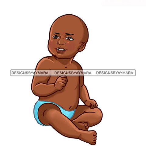Cute Bald Melanin Baby Boy In Blue  JPG PNG  Clipart Cricut Silhouette Cut Cutting