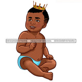 Cute Melanin  Baby Boy In Blue Gold Crown  JPG PNG  Clipart Cricut Silhouette Cut Cutting