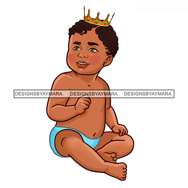 Cute Melanin Baby Boy In Blue Gold Crown  JPG PNG  Clipart Cricut Silhouette Cut Cutting