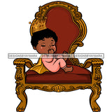 Cute Melanin Baby Princess In Pink In Queens Chair Gold Cape Gold Crown  JPG PNG  Clipart Cricut Silhouette Cut Cutting