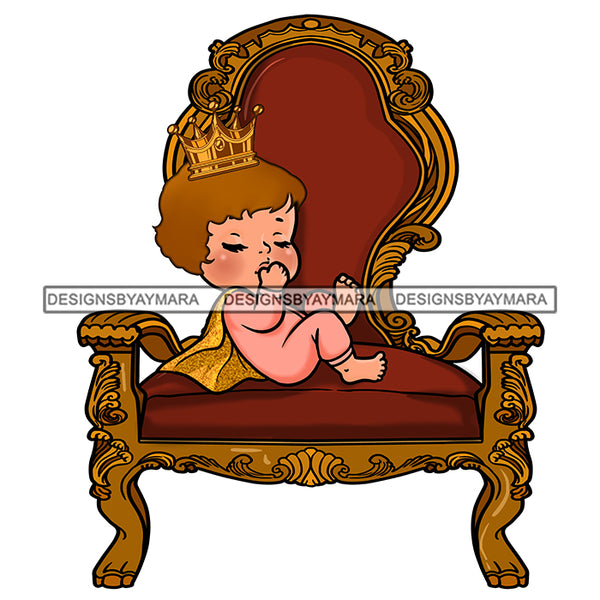 Cute Caucasian Baby Princess In Pink In Queens Chair Gold Cape Gold Crown  JPG PNG  Clipart Cricut Silhouette Cut Cutting
