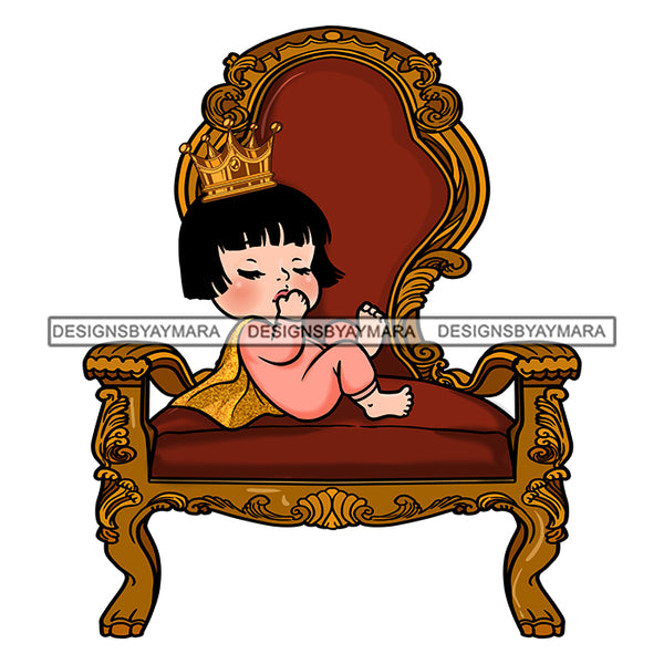 Cute Baby Princess In Pink In Queens Chair Gold Cape Gold Crown  JPG PNG  Clipart Cricut Silhouette Cut Cutting