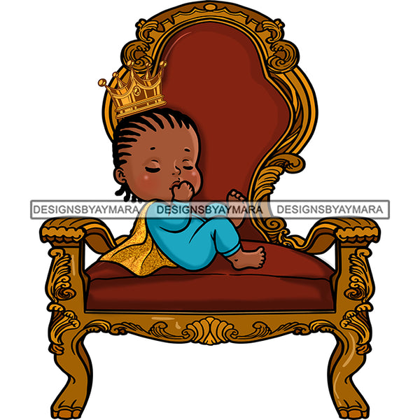 Cute Baby Prince With Cornrows In Blue In Kings Chair Gold Cape Gold Crown  JPG PNG  Clipart Cricut Silhouette Cut Cutting