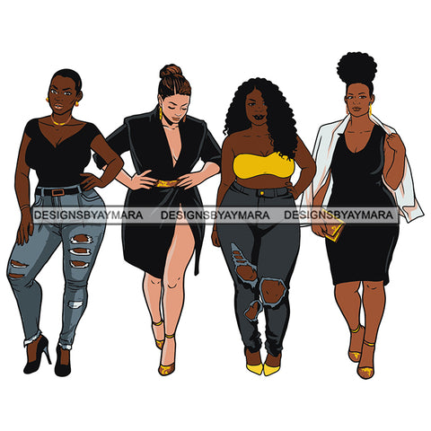 Friends Together Curvy Ladies Girls Night Out Melanin Nubian Black Girl Magic SVG JPG PNG Vector Clipart Cricut Silhouette Cut Cutting