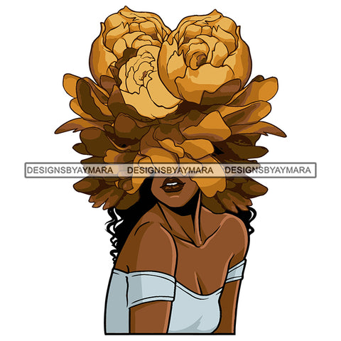 Woman Orange Flower Head Melanin Nubian Black Girl Magic SVG JPG PNG Vector Clipart Cricut Silhouette Cut Cutting