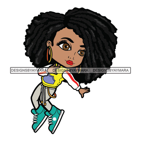 Cute Afro Girl Dancing Hip Hop Dancer Joggers Jacket Dreadlocks Hairstyle SVG JPG PNG Vector Clipart Cricut Silhouette Cut Cutting