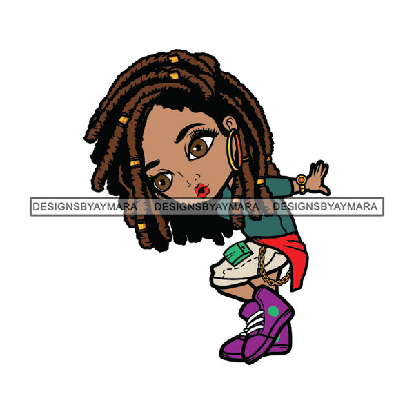 Cute Afro Girl Dancing Hip Hop Acrobatic Dance Music Dreadlocks Beads Hairstyle SVG JPG PNG Vector Clipart Cricut Silhouette Cut Cutting