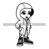 Cute Afro Girl Urban Hipster Hoodie Joggers Sneakers Hairstyle Swag Fashion B/W SVG JPG PNG Vector Clipart Cricut Silhouette Cut Cutting