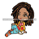 Cute Afro Girl Urban Hipster Girl Sitting Floor Joggers Sneakers Dreadlocks Hairstyle Swag Fashion SVG JPG PNG Vector Clipart Cricut Silhouette Cut Cutting