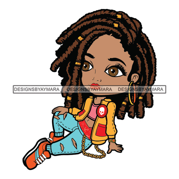 Cute Afro Girl Urban Hipster Girl Sitting Floor Joggers Sneakers Dreadlocks Hairstyle Swag Fashion SVG JPG PNG Vector Clipart Cricut Silhouette Cut Cutting