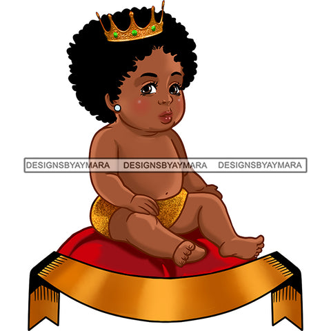 Cute Melanin Prince Afro Gold Crown Sitting On Red Pillow  JPG PNG  Clipart Cricut Silhouette Cut Cutting