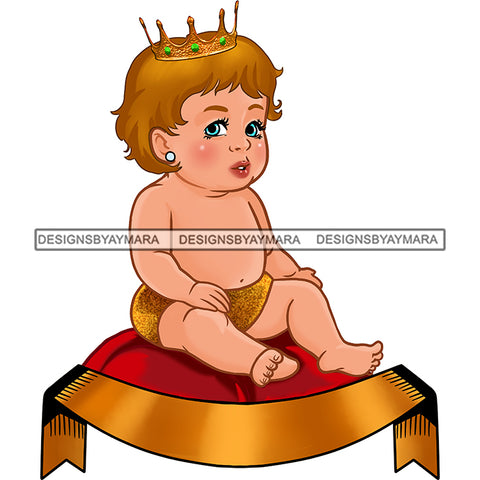 Cute Caucasian  Prince  Gold Crown Sitting On Red Pillow  JPG PNG  Clipart Cricut Silhouette Cut Cutting