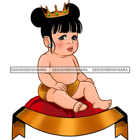 Cute Caucasian Baby Princess  Gold Crown Sitting On Red Pillow  JPG PNG  Clipart Cricut Silhouette Cut Cutting