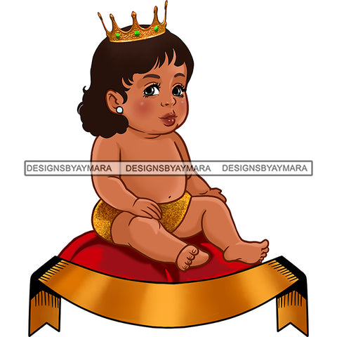 Cute Baby Princess  Gold Crown Sitting On Red Pillow  JPG PNG  Clipart Cricut Silhouette Cut Cutting