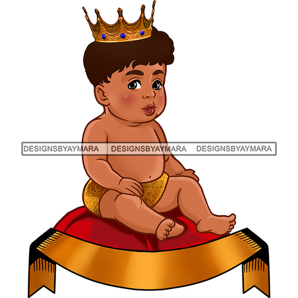 Cute Baby Prince Gold Crown Sitting On Red Pillow  JPG PNG  Clipart Cricut Silhouette Cut Cutting