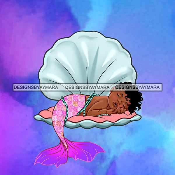 Cute Baby Girl Mermaid Sleeping In Seashell  JPG PNG  Clipart Cricut Silhouette Cut Cutting