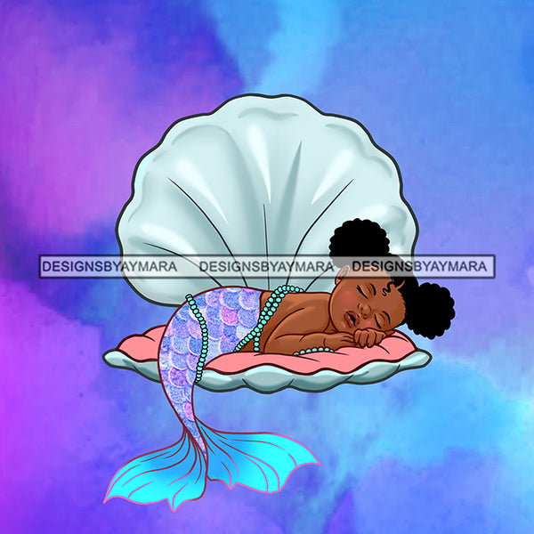Cute Baby Girl Mermaid Sleeping In Seashell  JPG PNG  Clipart Cricut Silhouette Cut Cutting