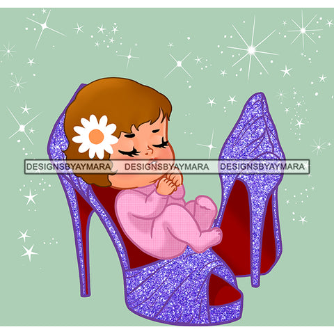Cute  Baby Girl Sleeping In Purple High Heel Shoes   JPG PNG  Clipart Cricut Silhouette Cut Cutting