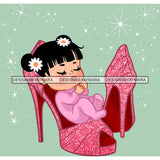 Cute  Baby Girl Sleeping In Pink High Heel Shoes   JPG PNG  Clipart Cricut Silhouette Cut Cutting