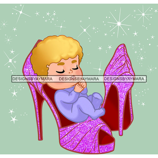 Cute  Baby Boy Sleeping In Pink High Heel Shoes   JPG PNG  Clipart Cricut Silhouette Cut Cuttin