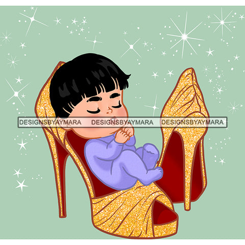 Cute  Baby Boy Sleeping In Gold High Heel Shoes   JPG PNG  Clipart Cricut Silhouette Cut Cuttin