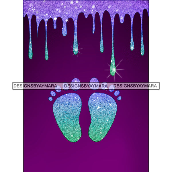 Purple Green Baby Feet Dripping   JPG PNG  Clipart Cricut Silhouette Cut Cutting
