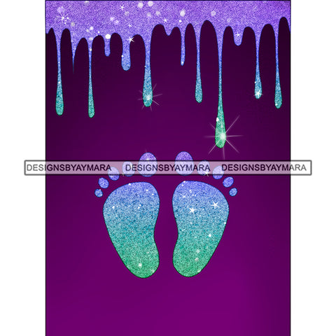 Purple Green Baby Feet Dripping   JPG PNG  Clipart Cricut Silhouette Cut Cutting