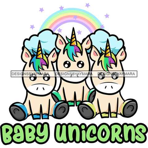Cute Baby Unicorns Rainbow Family Celebration Parenthood Fantasy Fairytale SVG JPG PNG Vector Clipart Cricut Silhouette Cut Cutting