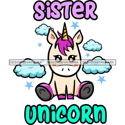 Cute Sister Unicorn Loving Family Celebration Happiness Fantasy Fairytale SVG JPG PNG Vector Clipart Cricut Silhouette Cut Cutting