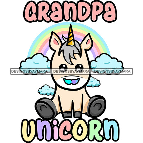 Cute Grandpa Unicorn Loving Family Celebration Happiness Fantasy Fairytale SVG JPG PNG Vector Clipart Cricut Silhouette Cut Cutting