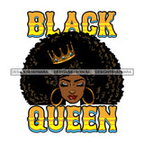 Black Queen With Golden Crown Golden Big Afro SVG JPG PNG Vector Clipart Cricut Silhouette Cut Cutting