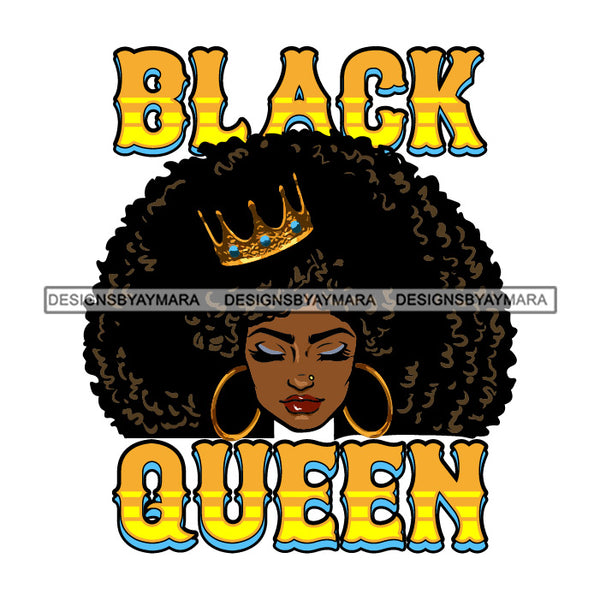 Black Queen With Golden Crown Golden Big Afro SVG JPG PNG Vector Clipart Cricut Silhouette Cut Cutting
