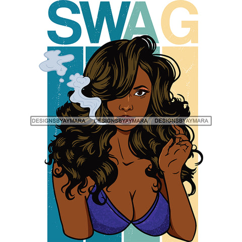 Swag Queen Smoke With Long Hair  SVG JPG PNG Vector Clipart Cricut Silhouette Cut Cutting