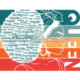 Dazzling Melanin Queen In Green And Orange With Words In Her Hair  SVG JPG PNG Vector Clipart Cricut Silhouette Cut Cutting