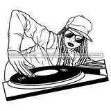 DJ Woman Music Disc Scratching Night Club Dreadlocks Locs Dreads Hairstyle Sisterlocks Melanin Nubian Black Girl Magic SVG JPG PNG Vector Clipart Cricut Silhouette Cut Cutting