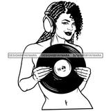 DJ Woman Music Disc Scratching Night Club Headphone Dreadlocks Locs Dreads Hairstyle Sisterlocks Melanin Nubian Black Girl Magic SVG JPG PNG Vector Clipart Cricut Silhouette Cut Cutting