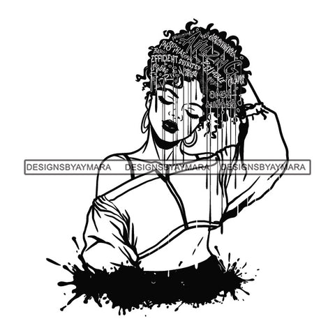Black Diva Goddess Motivational Hair Quotes Achiever Dripping Splash B/W SVG JPG PNG Vector Clipart Cricut Silhouette Cut Cutting