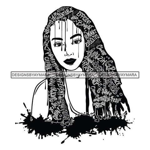 Black Diva Goddess Motivational Hair Quotes Powerful Dripping Splash B/W SVG JPG PNG Vector Clipart Cricut Silhouette Cut Cutting