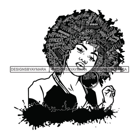 Black Diva Goddess Motivational Hair Quotes Educated Dripping Splash B/W SVG JPG PNG Vector Clipart Cricut Silhouette Cut Cutting