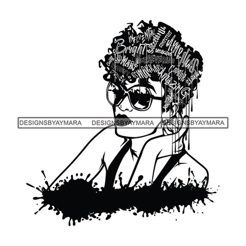 Black Diva Goddess Motivational Hair Quotes Hard Worker Dripping Splash B/W SVG JPG PNG Vector Clipart Cricut Silhouette Cut Cutting